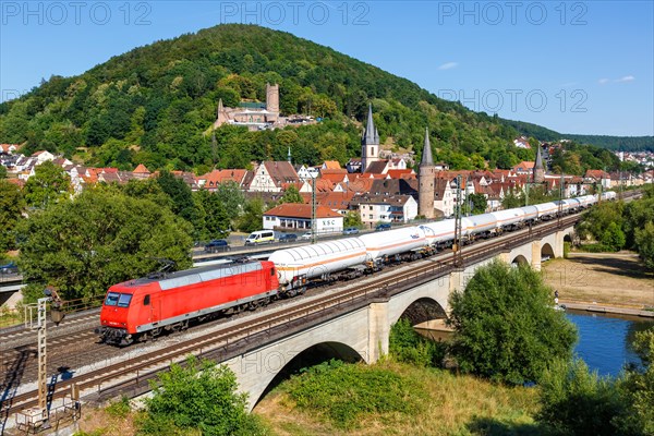 Goods train with tank wagon Cargo train in Gemuenden am Main