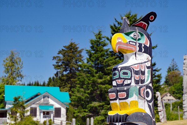 Artful carvings show First Nation carvings in the shape of an eagle