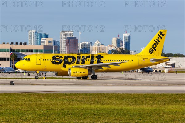An Airbus A320 aircraft of Spirit Airlines with registration N608NK at Fort Lauderdale Airport