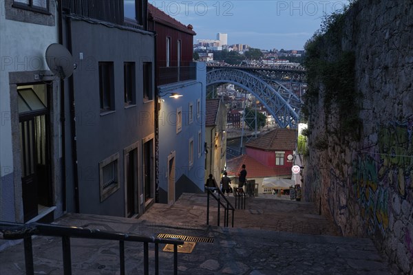 Picturesque staircase alley at dusk