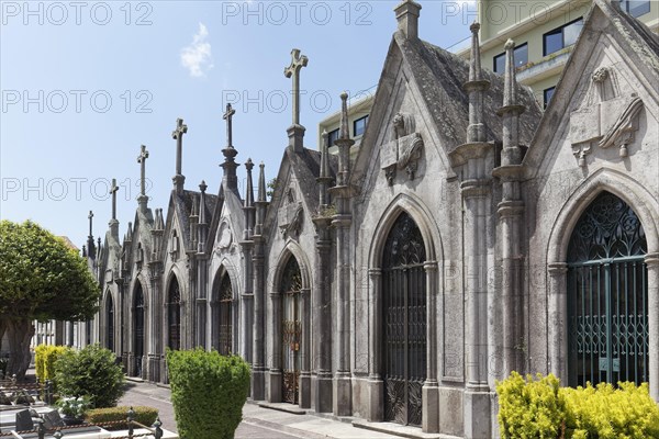 Row of mausoleums in the historic cemetery Cemiterio de Agramonte