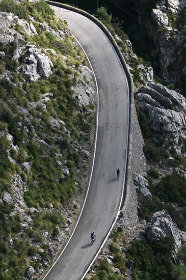 The winding road from Sa Calobra to Coll dels Reis in the Tramuntana Mountains