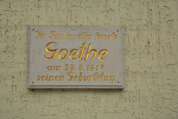 Info board on Wolfgang Goethe visit and birthday celebration on 28.08.1871