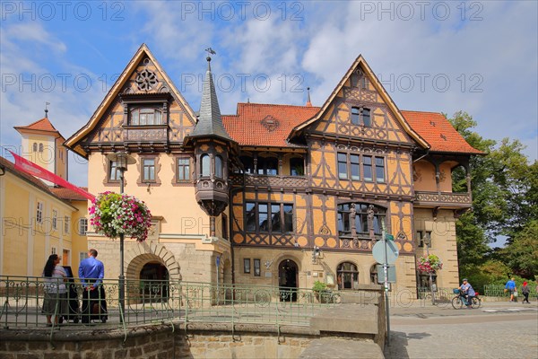 Half-timbered house with bay window and ornaments Henneberger Haus built 1895