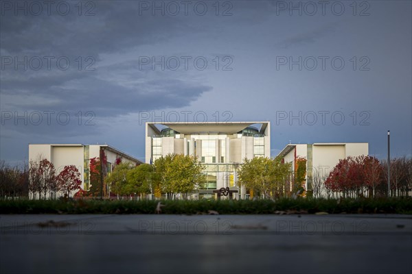 Exterior shot of the Federal Chancellery in the early morning. Berlin