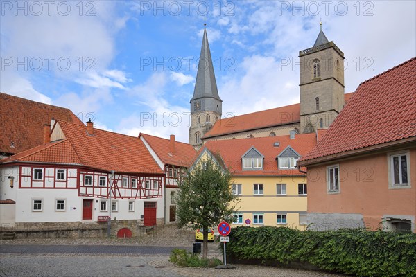 Half-timbered houses and towers of St. Mary Magdalene Church