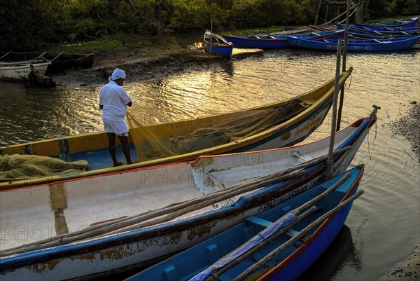 Fishing boats in backwater at Pichavaram mangrove forest