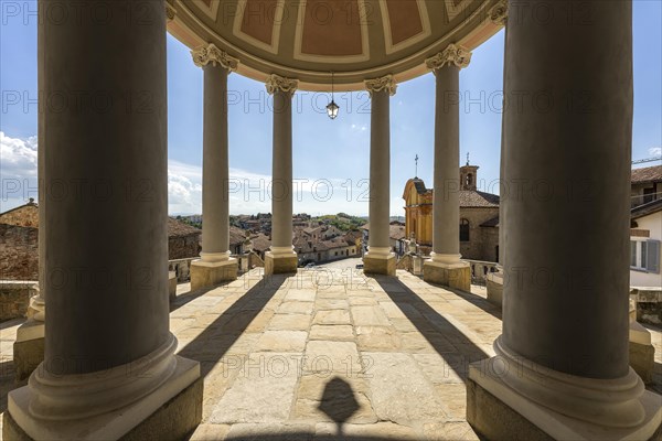 View through columns of the church of San Martino e Stefano on Montemagno