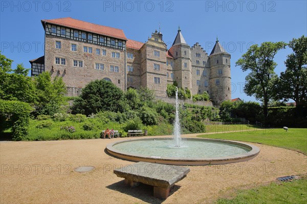 Renaissance Bertholdsburg Castle with castle garden and fountain