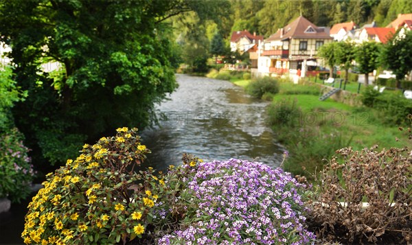 The town of Schwarzburg on the Schwarza in the Thuringian Forest on 14.8.2017