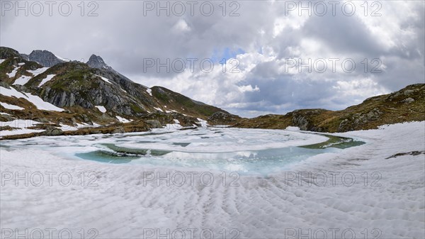 Half-frozen mountain lake