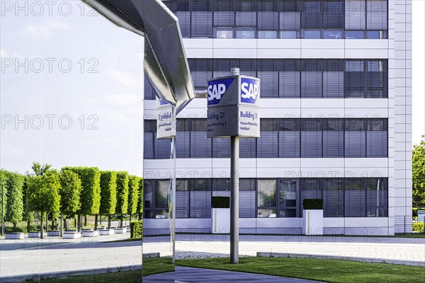 Headquarters of the company SAP with logo