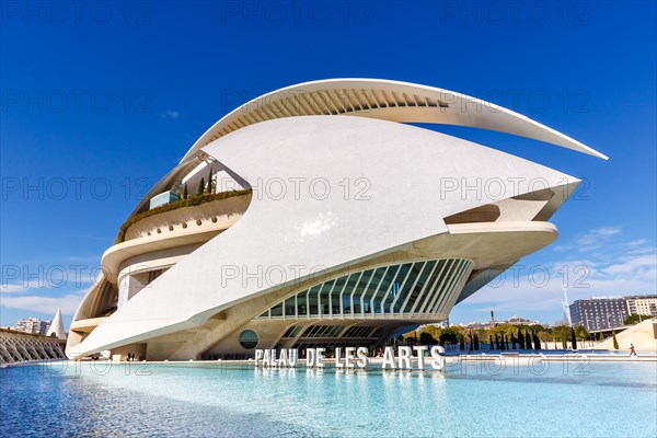 Ciutat de les Arts i les Ciencies with House of Culture building modern architecture by Santiago Calatrava in Valencia