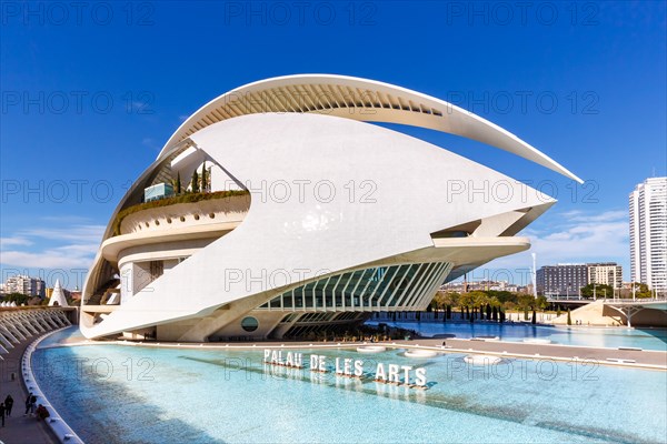 Ciutat de les Arts i les Ciencies with Hemisferic building modern architecture by Santiago Calatrava in Valencia