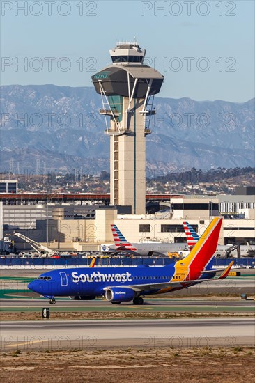 A Southwest Airlines Boeing 737-700 aircraft with registration number N7838A at Los Angeles Airport