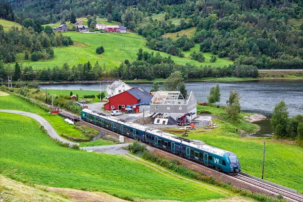 Stadler FLIRT train VY Vossebane regional train on the Bergen Railway near Seimsgrend