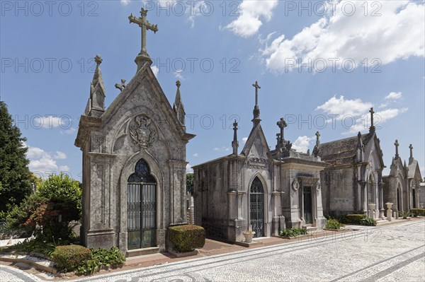 Row of mausoleums in the historic cemetery Cemiterio de Agramonte