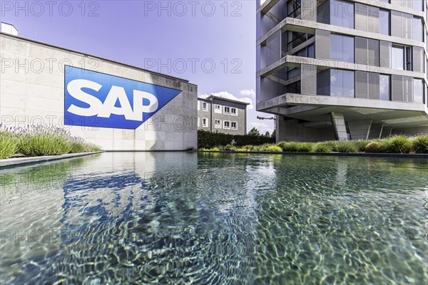 Headquarters of the company SAP with logo