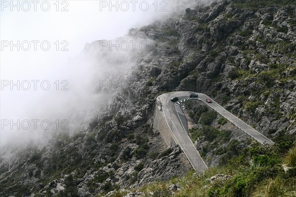 The winding road from Sa Calobra to Coll dels Reis in the Tramuntana Mountains