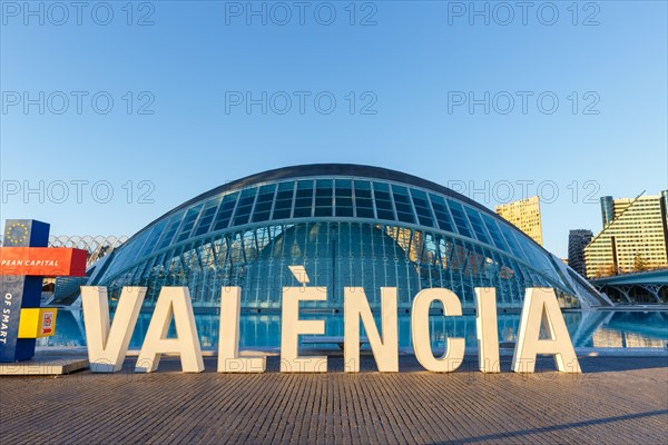 Ciutat de les Arts i les Ciencies with Hemisferic building modern architecture by Santiago Calatrava in Valencia