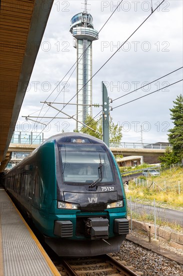Stadler FLIRT train VY regional train at Lufthavn Airport station in Oslo