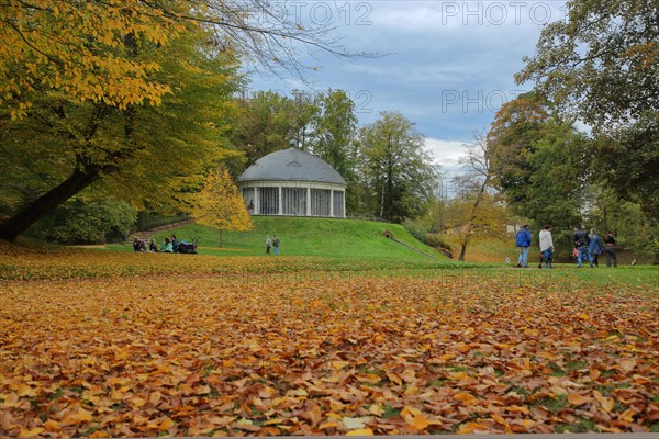 View of historic carousel with dome in Wilhelmsbad State Park