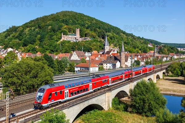 Regional train of the type Bombardier Twindexx Vario of Deutsche Bahn DB in Gemuenden am Main