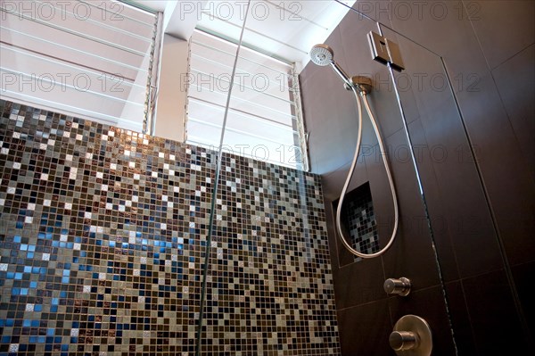 Mosaic tiles inside shower