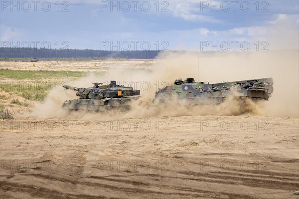 A The Bergepanzer Bueffel or armoured recovery vehicle 3 during the recovery of a Leopard 2A6 tank during exercise GRIFFIN STORM in Pabrade. Pabrade