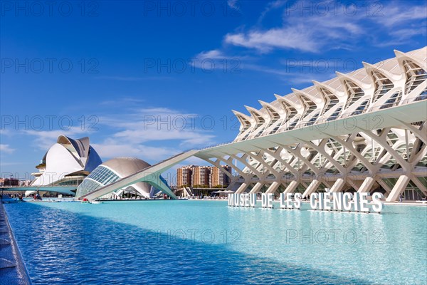 Ciutat de les Arts i les Ciencies with Science Museum modern architecture by Santiago Calatrava in Valencia