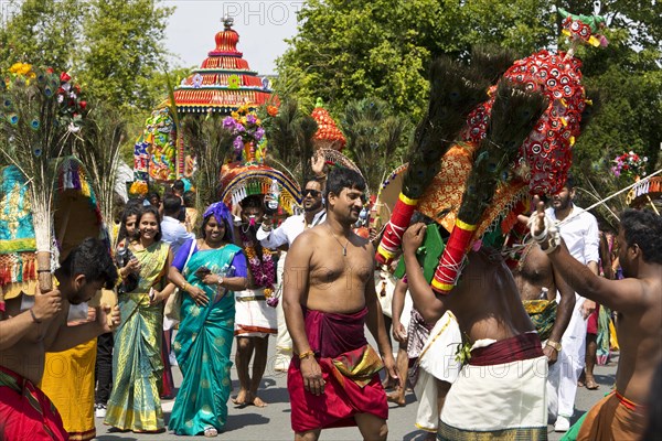 Hindus on the main festival day at the big procession Theer