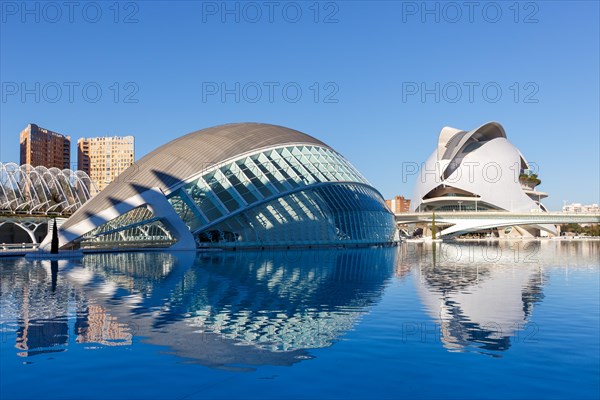 Ciutat de les Arts i les Ciencies with Hemisferic building modern architecture by Santiago Calatrava in Valencia