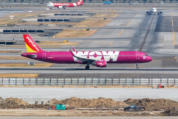 An Airbus A321 aircraft of Thai VietJet Air with registration HS-VKM at Bangkok Suvarnabhumi Airport