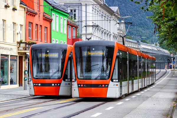 Bybane light rail public transport Kaigaten street transport in Bergen