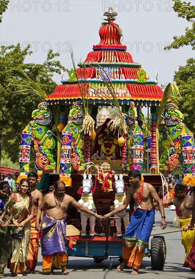 Hindus on the main festival day at the big procession Theer