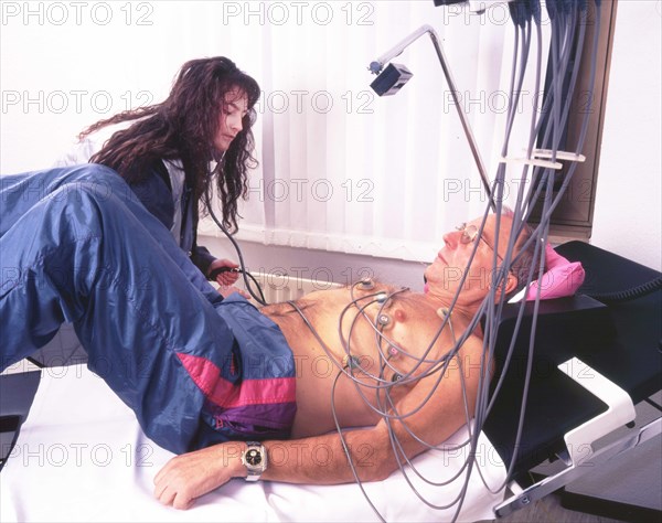 A stress ECG is performed on a patient in a cardiology practice in Iserlohn