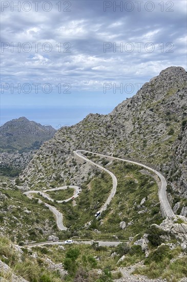 The winding road from Sa Calobra to Coll dels Reis in the Tramuntana Mountains