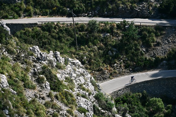 The winding road from Sa Calobra to Coll dels Reis in the Tramuntana Mountains