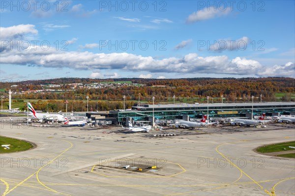 Aerial view Terminal Gates E at Zurich Kloten Airport