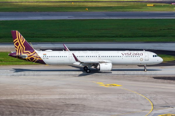 A Vistara Airbus A321neo aircraft with registration VT-TVA at Changi Airport