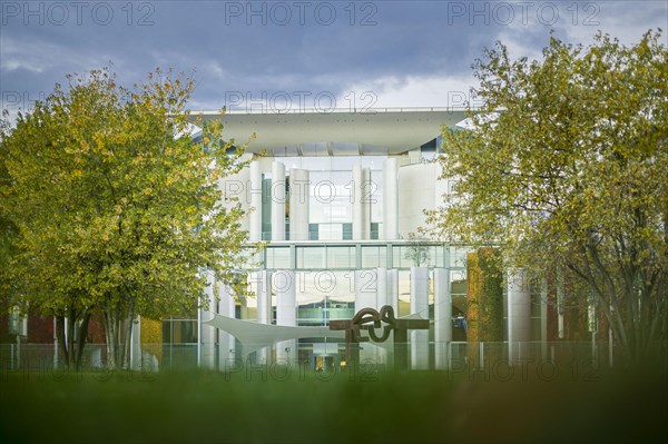 Exterior shot of the Federal Chancellery in the early morning. Berlin