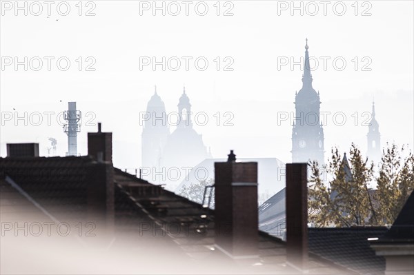 The silhouette of Dresden's Old Town with the Town Hall Tower
