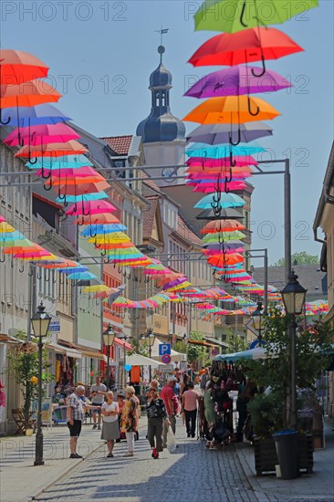 Decoration with colourful umbrellas in the pedestrian zone