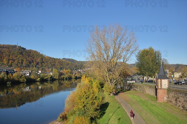 View from the Roman Bridge on the banks of the Moselle with St. Mary's Column on the Hill