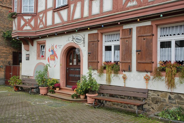 Historical Schoenborn House with decoration and bench