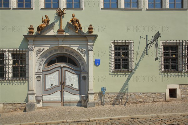 Portal with palms and figures from the historic house to the palm tree