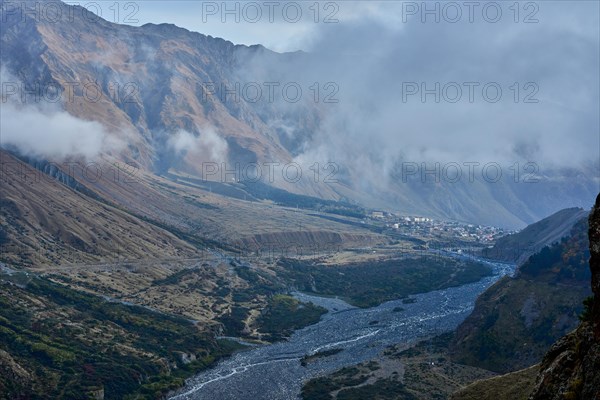 View from the village of Tsdo into the Darial Gorge with the Terek River