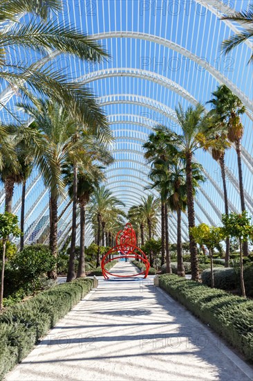 Ciutat de les Arts i les Ciencies with L'Umbracle building modern architecture by Santiago Calatrava in Valencia