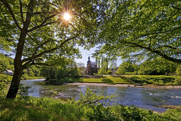 The River Lenne with the Church of St. Joseph in Nachrodt