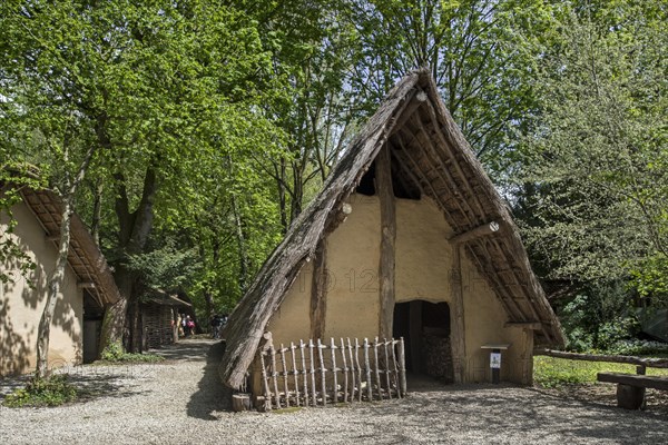 Reconstructed protohistoric settlement showing Neolitic Danubian farm at the open-air Archeosite and Museum of Aubechies-Beloeil